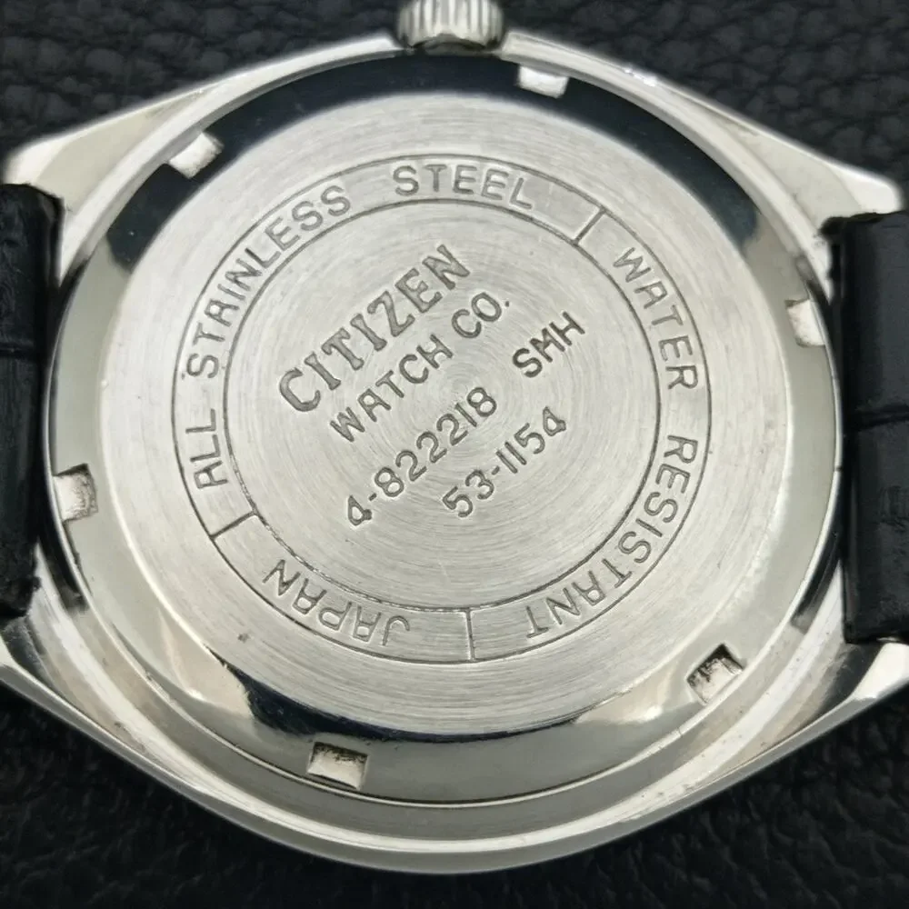 Vintage 1987 Citizen Manual Wound Mens Silver Watch W/Date & Blue accents
